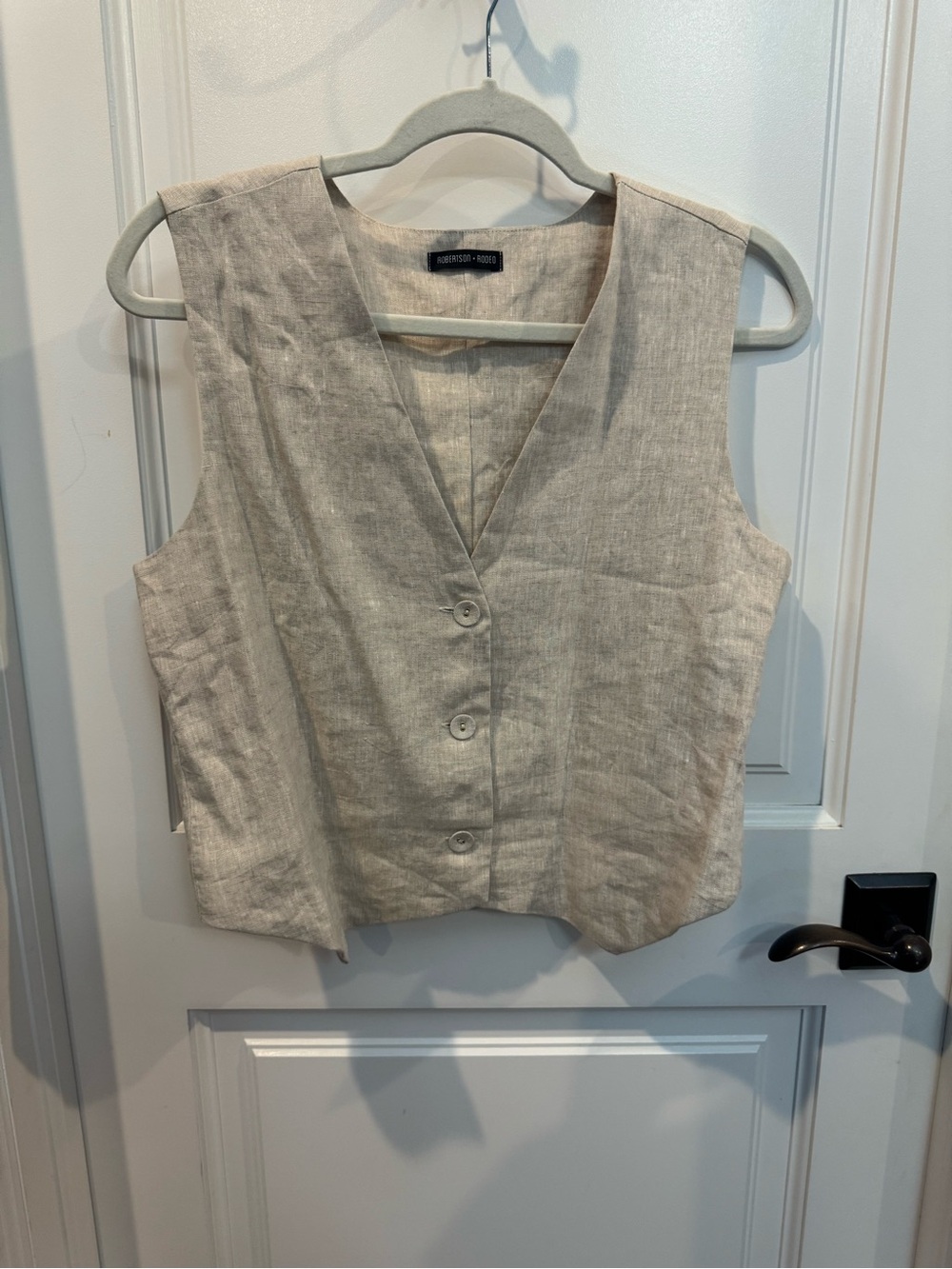 Unknown Brand Beige Linen Blend Button-Front Vest